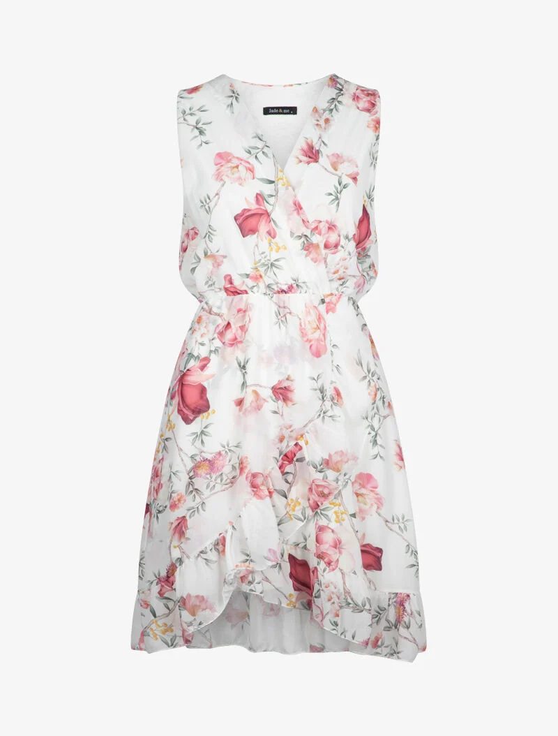 Wickelkleid mit Blumenmuster - Ecru