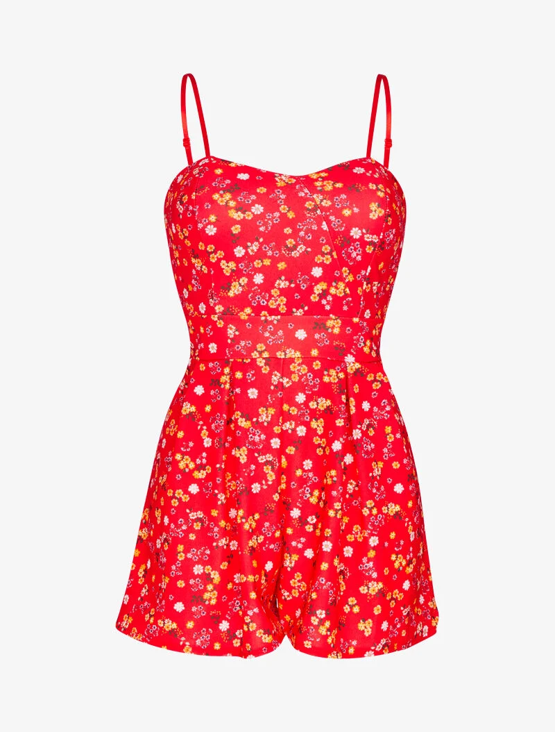 Jumpsuit mit kleinem Blumenmuster - Rot