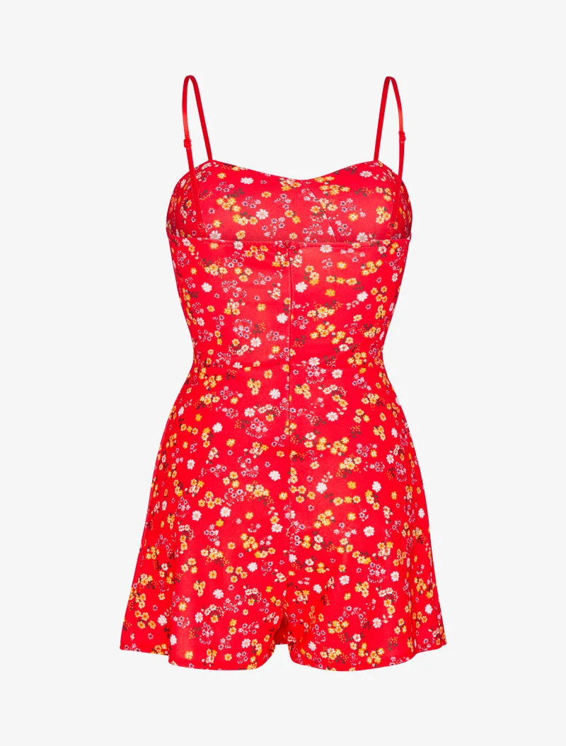 Jumpsuit mit kleinem Blumenmuster - Rot