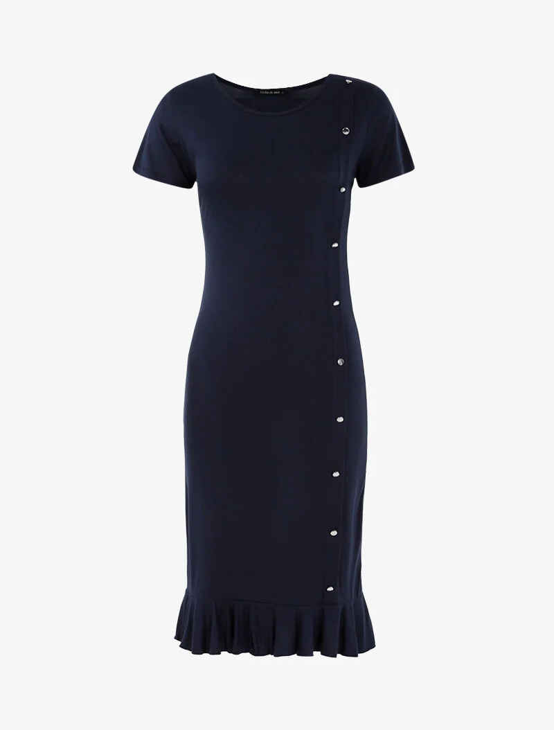 Knopfkleid mit Rüschenrand - Marine
