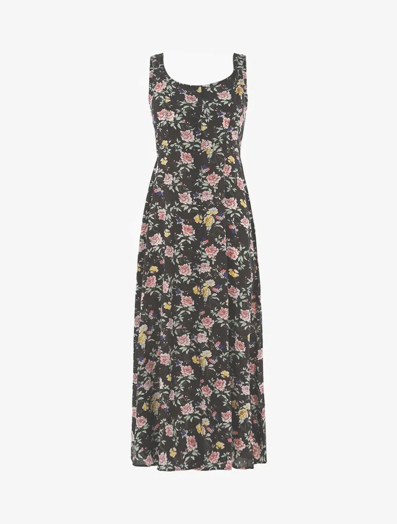 Geblümtes Kleid mit offenem Rücken - schwarz