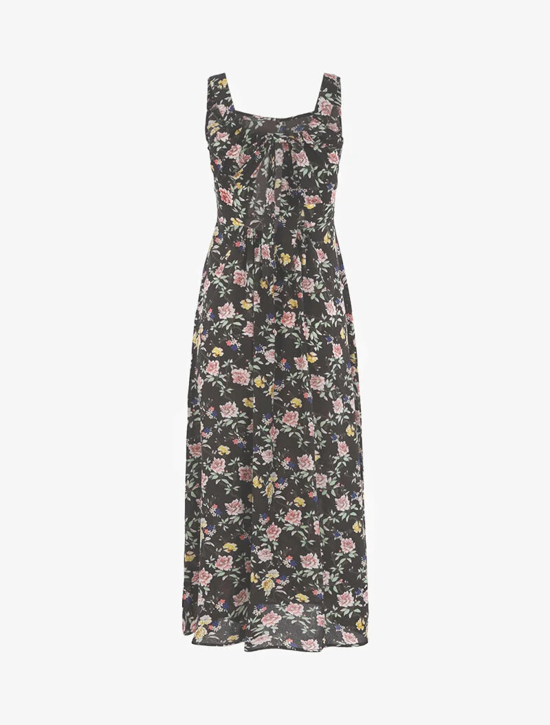 Geblümtes Kleid mit offenem Rücken - schwarz