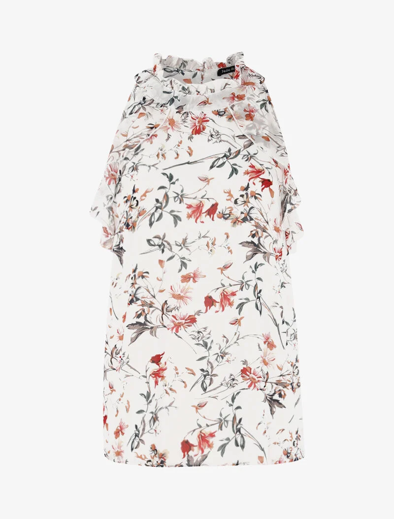 Top aus Voile mit Rüschen-Details - beige