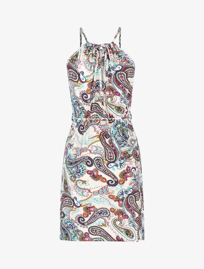 Fließendes Kleid mit Paisleymuster - beige