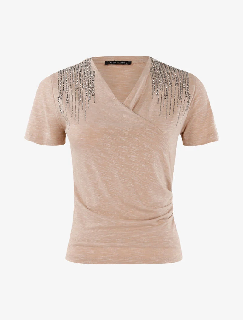 Top mit Strass-Schultern - beige