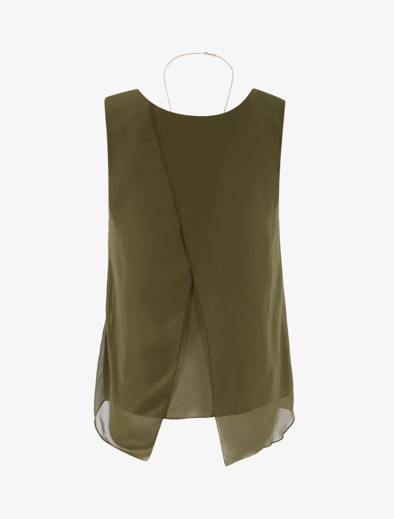 Asymmetrisches Oberteil aus Voile - Kaki