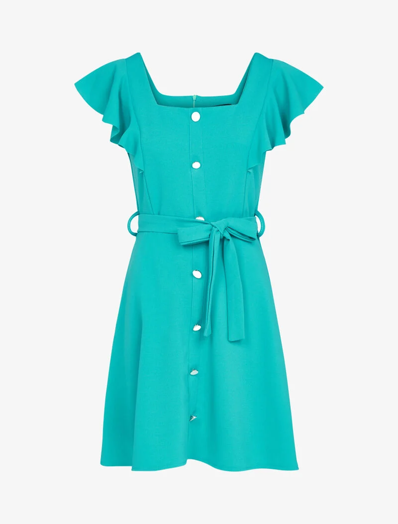 Skaterkleid mit kontrastierenden Knöpfen - Türkis