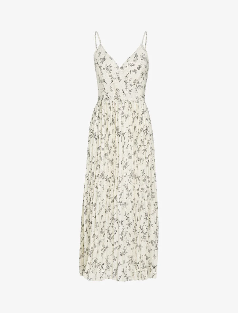 Gaufriertes Kleid mit Blumenmuster - beige
