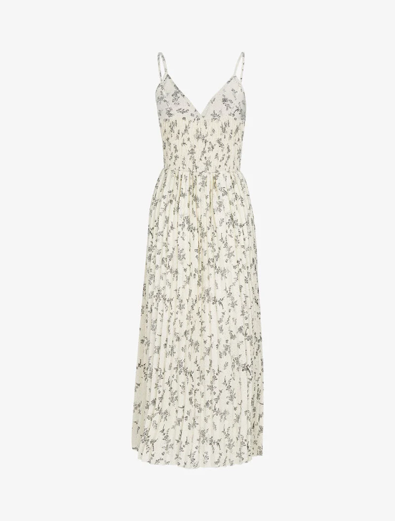 Gaufriertes Kleid mit Blumenmuster - beige