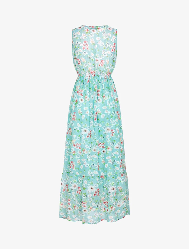 Gehäkeltes Kleid mit Blumendruck und V-Ausschnitt - Wassergrün