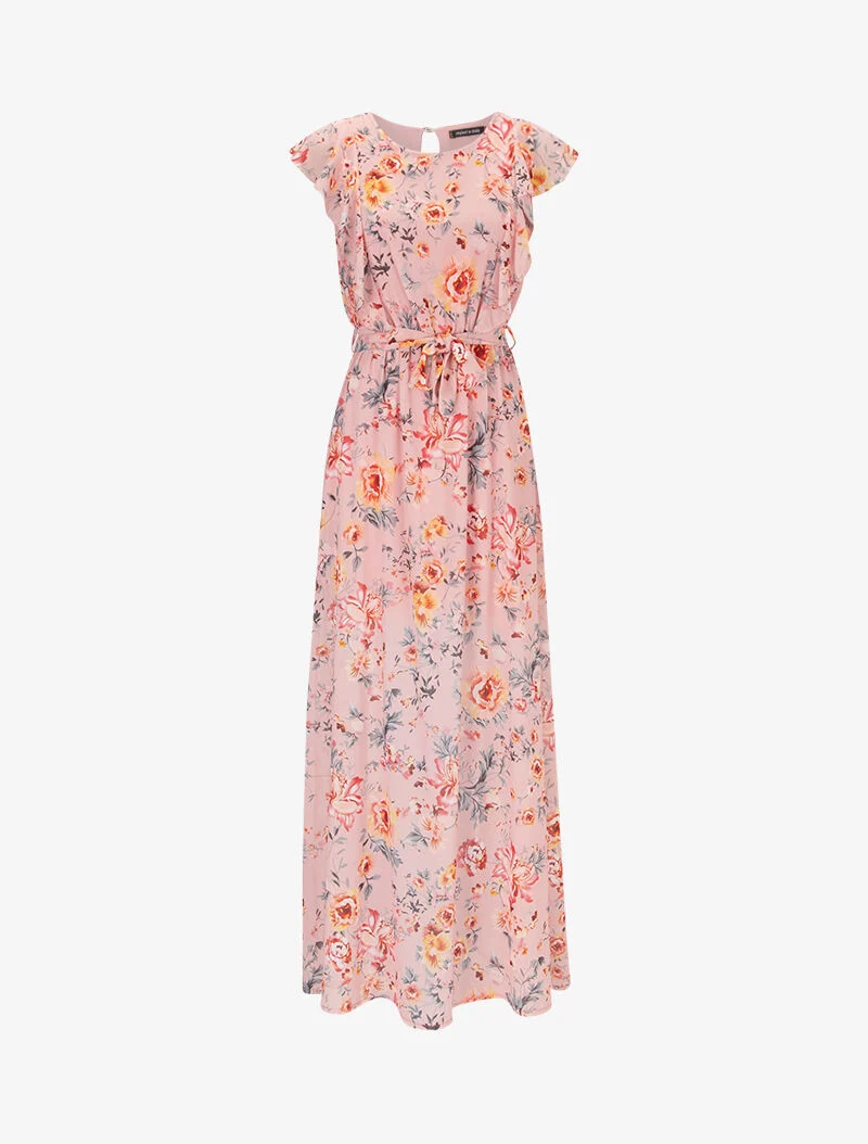 Geblümtes Kleid mit Rüschenoberteil - Rose