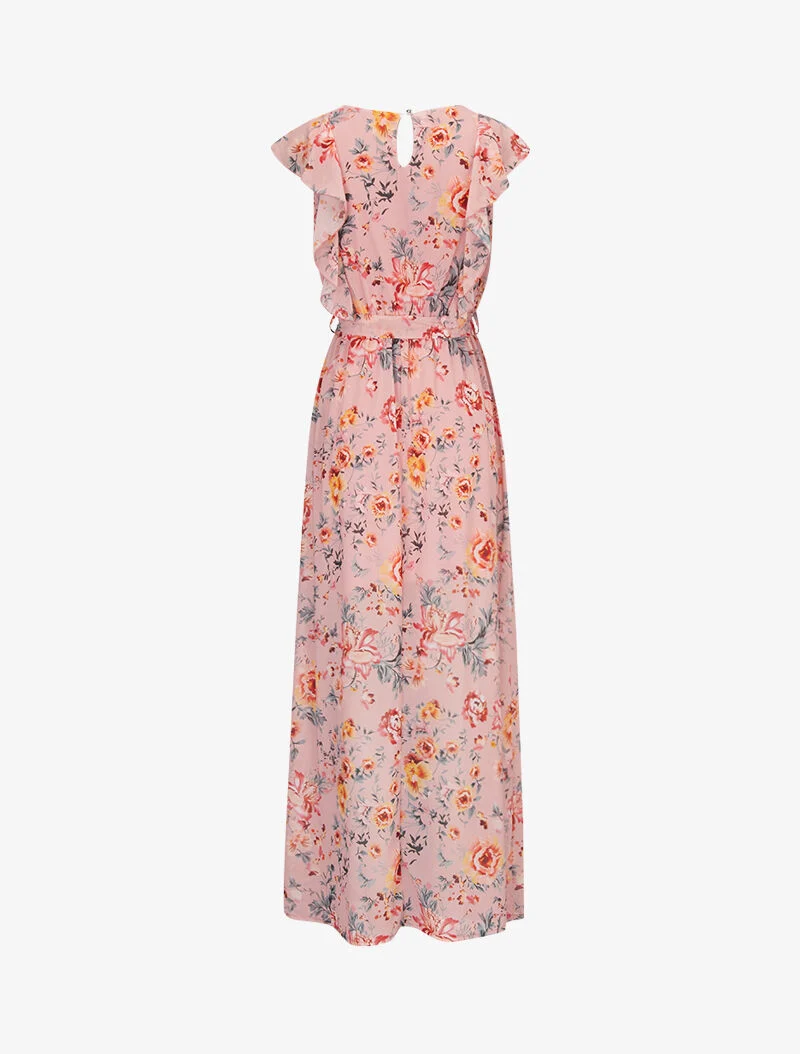 Geblümtes Kleid mit Rüschenoberteil - Rose