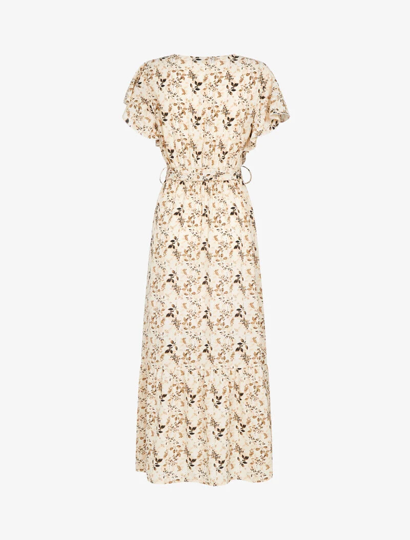 Kleid mit stilisiertem Blattmuster - beige
