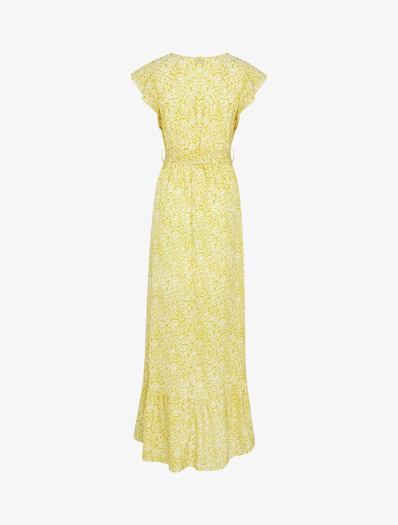 Asymmetrisches Kleid mit kleinem Blumenmuster - gelb
