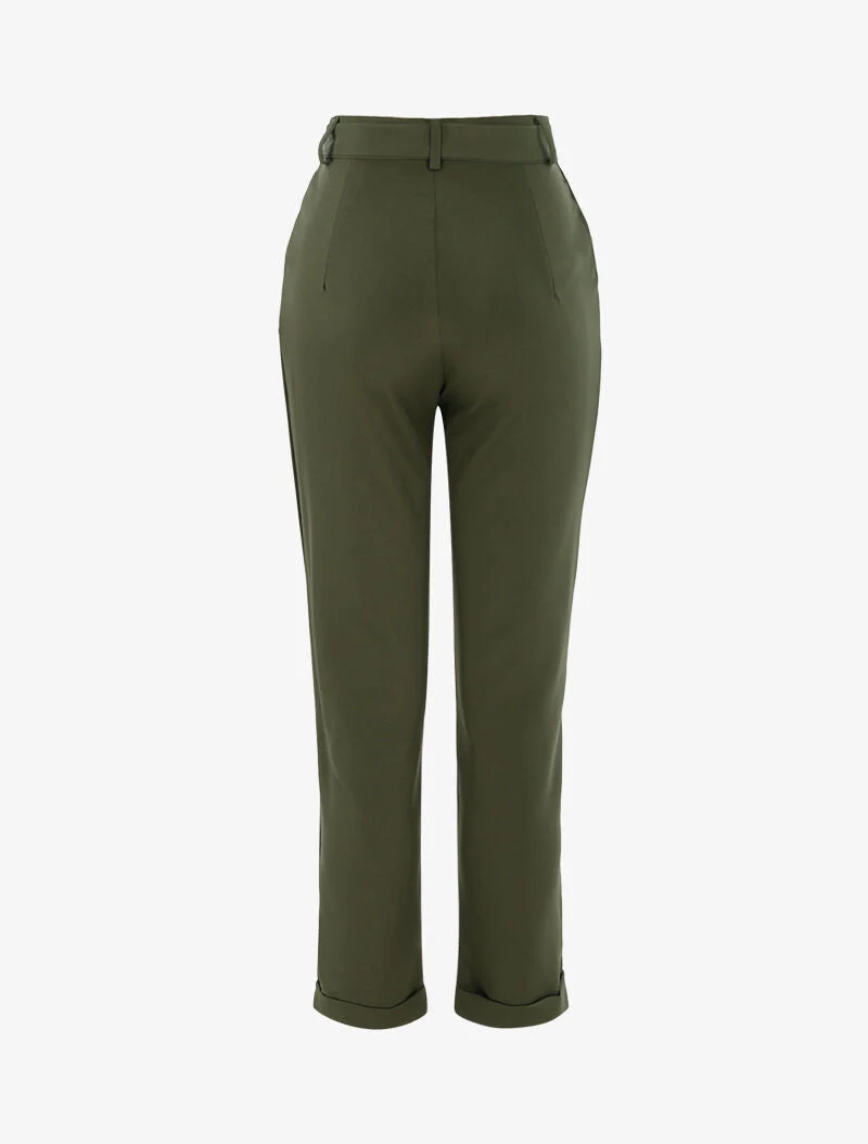 7/8-Hose mit Satineffekt - Kaki