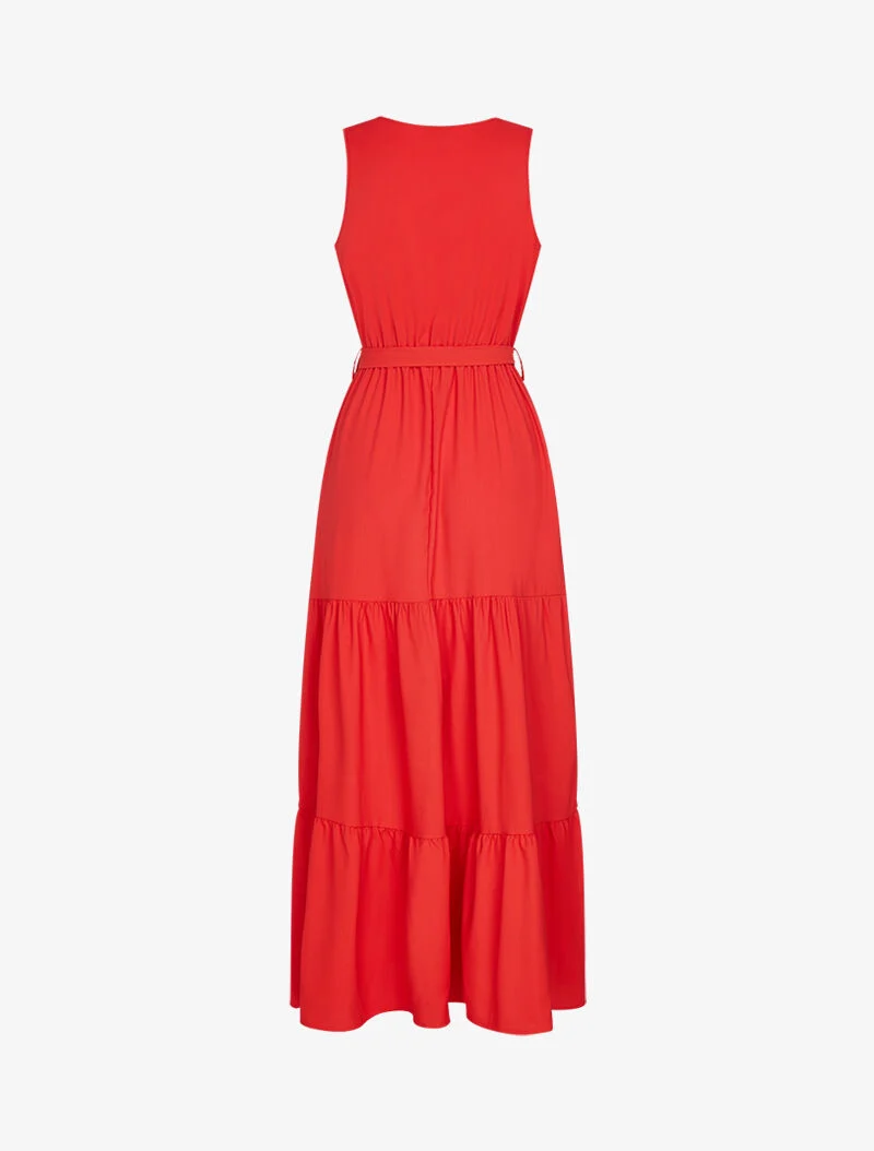 Kleid mit durchbrochenen Streifen aus Häkelarbeit - Rot