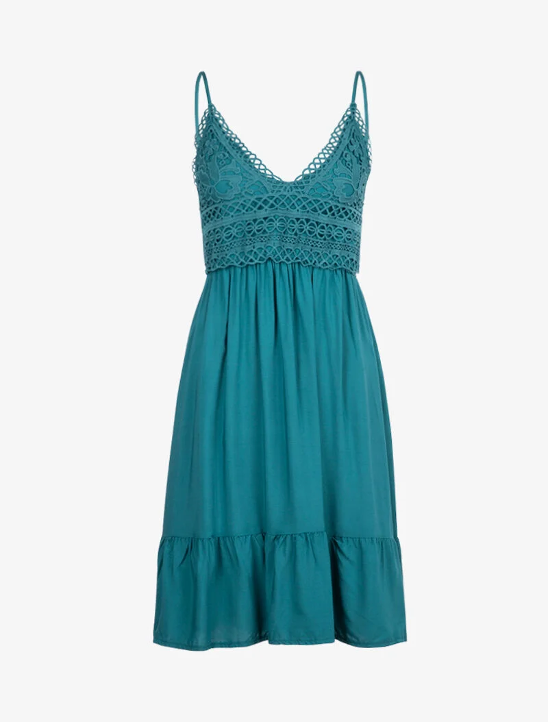 Kleid mit gehäkeltem Oberteil - petrolblau