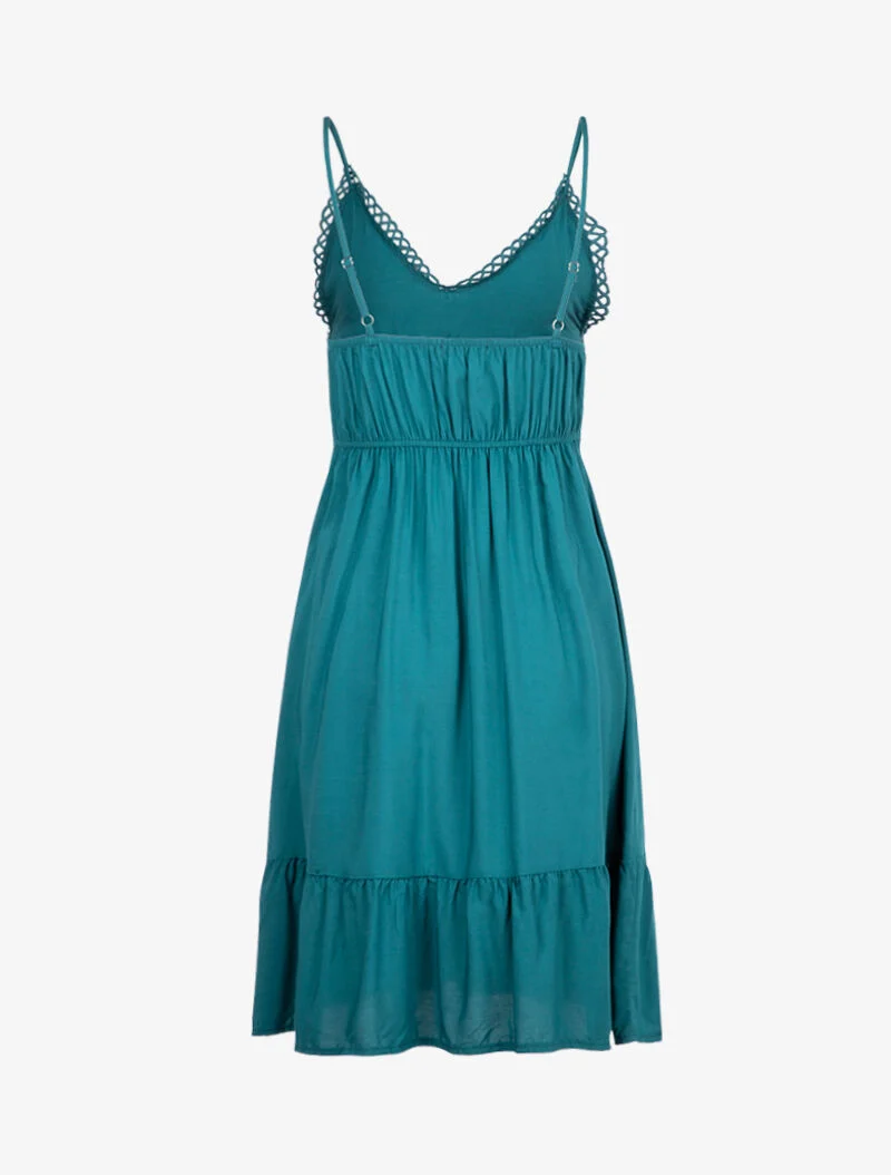 Kleid mit gehäkeltem Oberteil - petrolblau