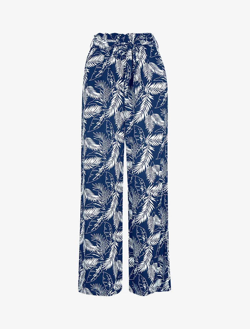 Hose mit Blätterdruck - Marine