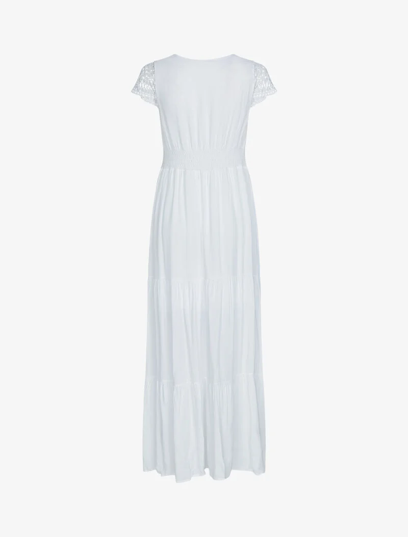 Besticktes Kleid mit Flügelärmeln - weiß
