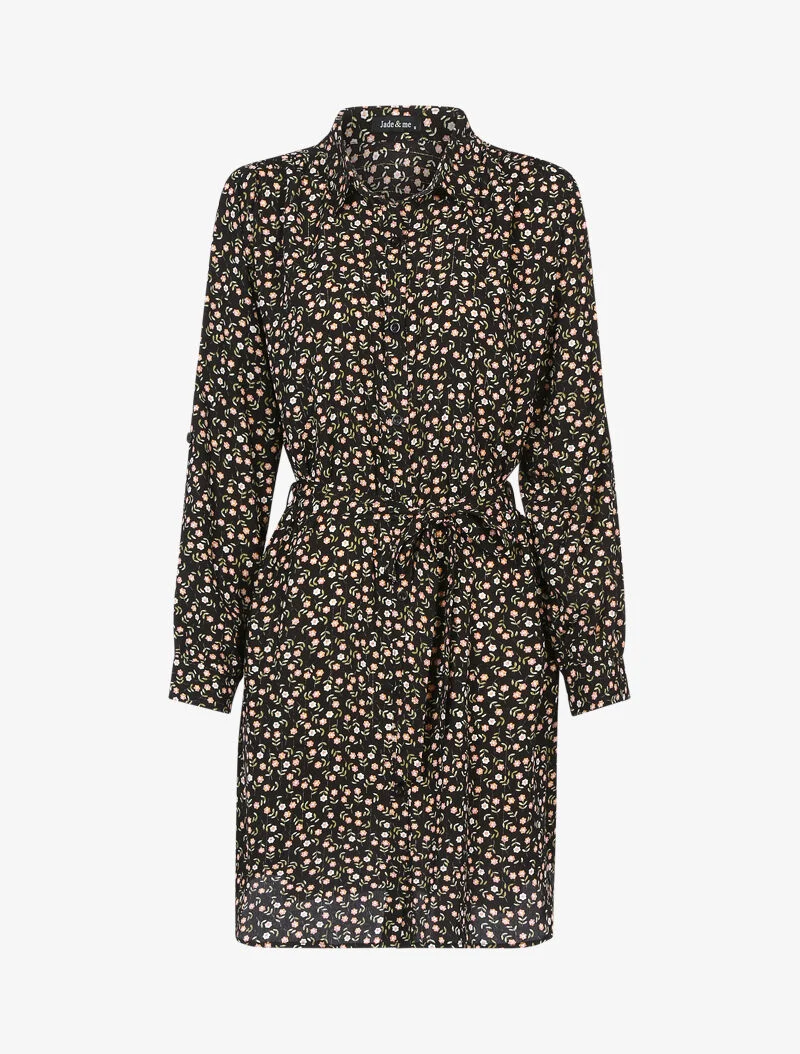 Kleid mit kleinem Blumenmuster - schwarz