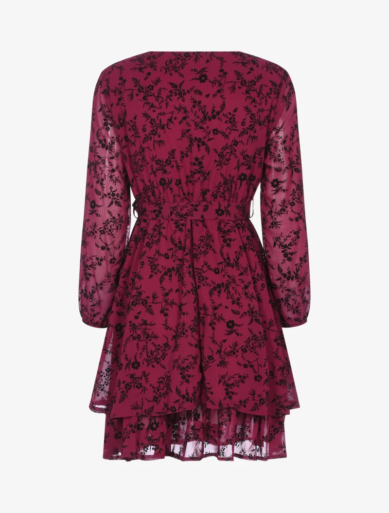 Skaterkleid aus Samt mit Blumenmuster - Bordeaux