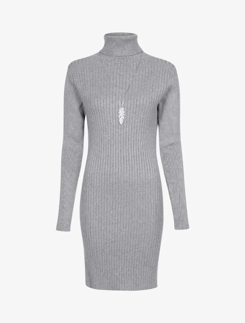 Geripptes Pulloverkleid mit Schlitzkante - meliertes Grau