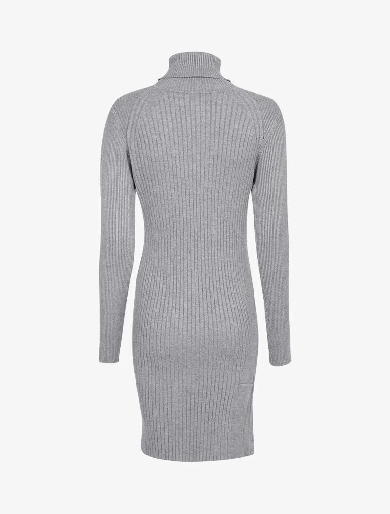 Geripptes Pulloverkleid mit Schlitzkante - meliertes Grau