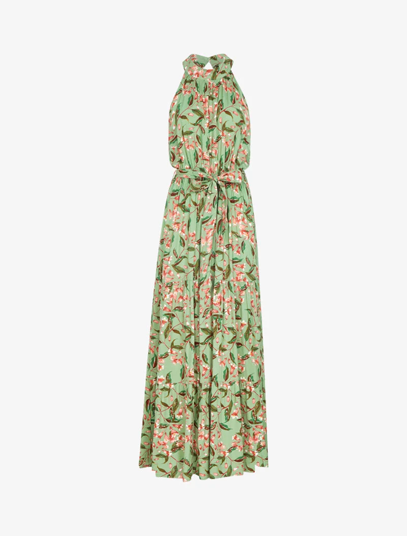 Kleid mit amerikanischem Kragen und Blumenmuster - Grün