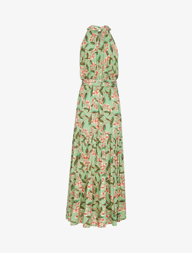 Kleid mit amerikanischem Kragen und Blumenmuster - Grün