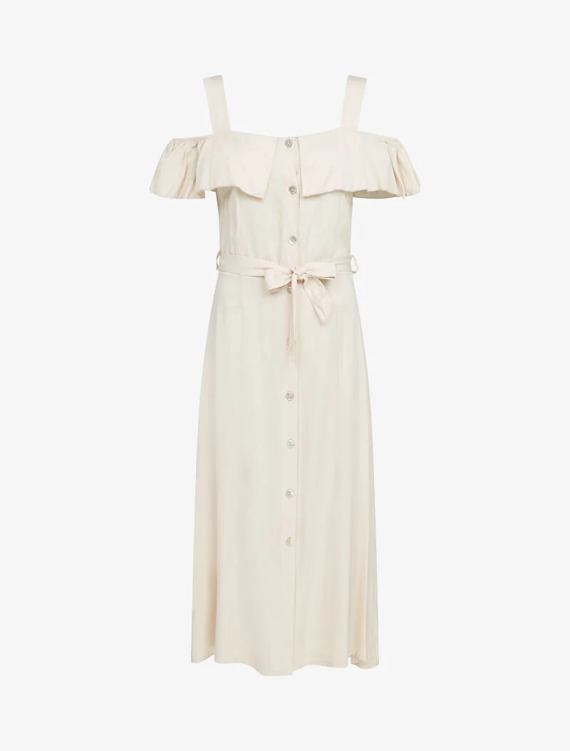 Schulterfreies langes Kleid - beige