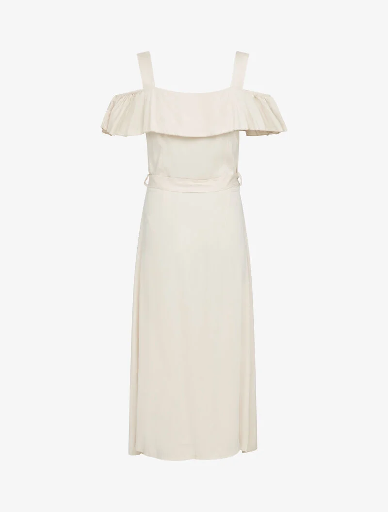 Schulterfreies langes Kleid - beige