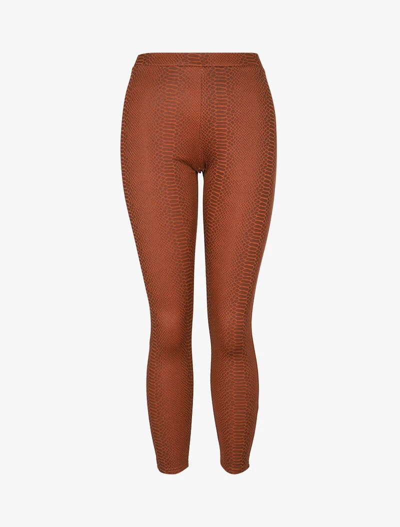 Dicke Leggings mit Schlangenprint - Kamel