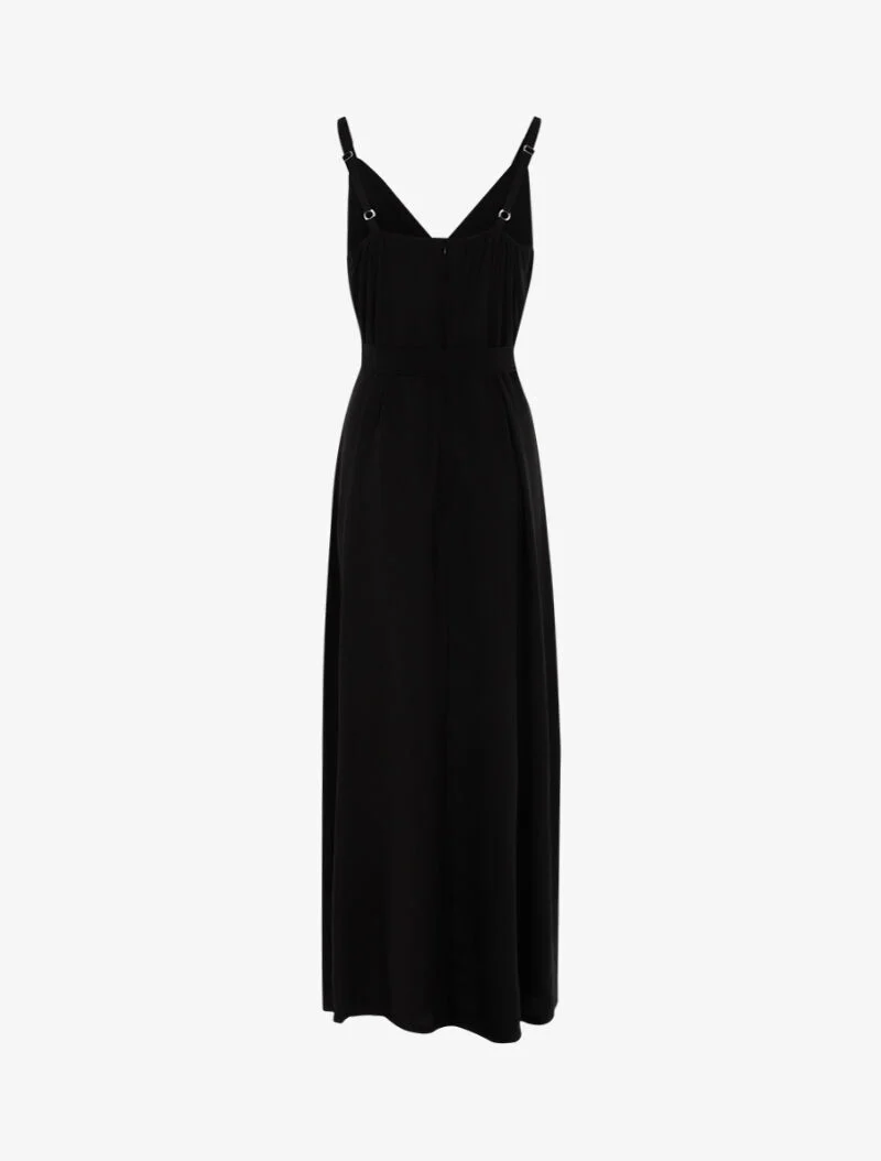 Langes Kleid mit geschlitztem Volant-Saum - schwarz