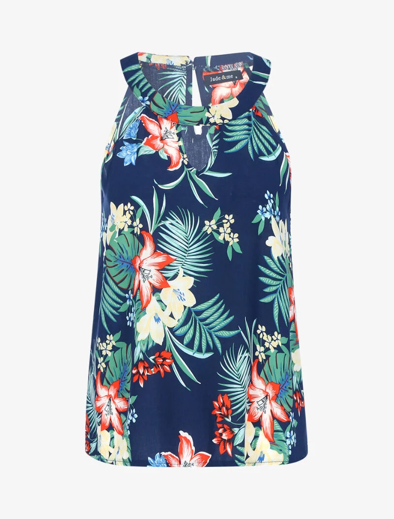 Blumiges Top mit amerikanischem Kragen - Marine