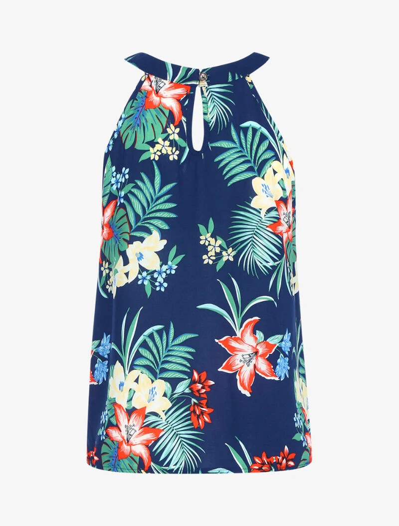 Blumiges Top mit amerikanischem Kragen - Marine