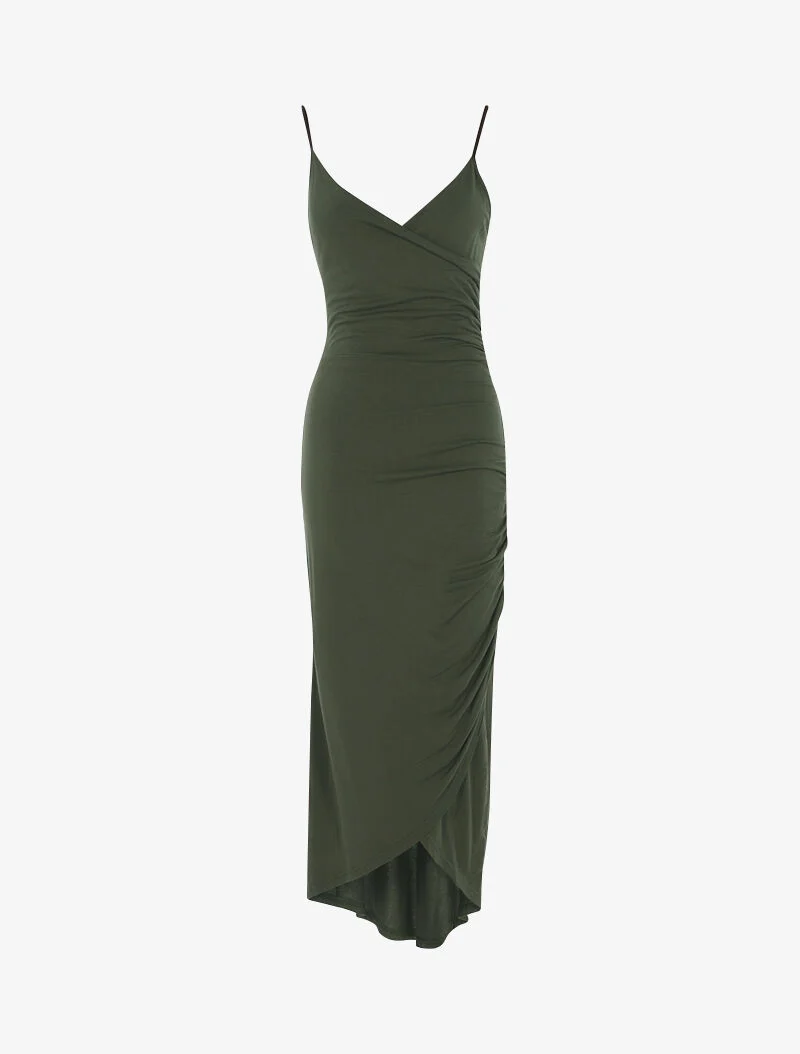 Fließendes Kleid mit asymmetrischem Saum - Kaki