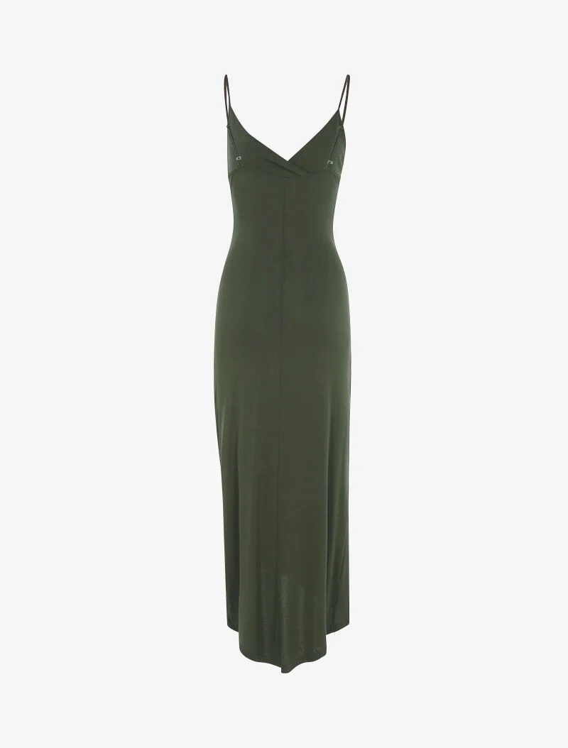 Fließendes Kleid mit asymmetrischem Saum - Kaki