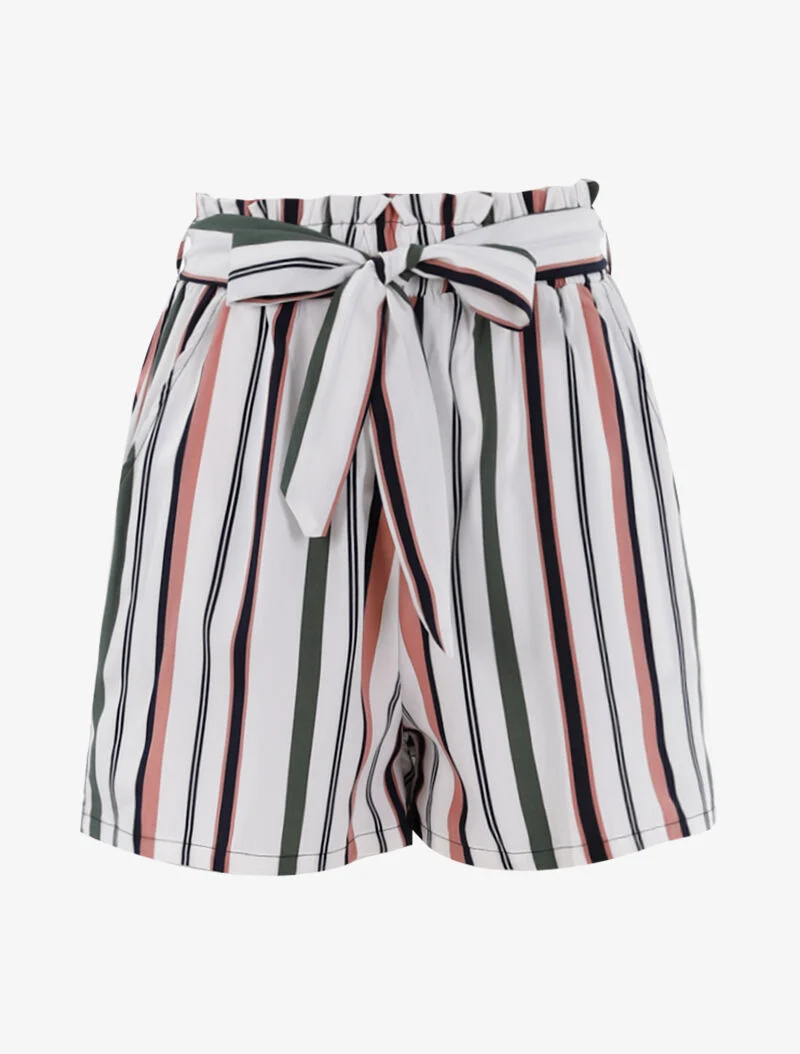 Gestreifte weite Shorts - weiß