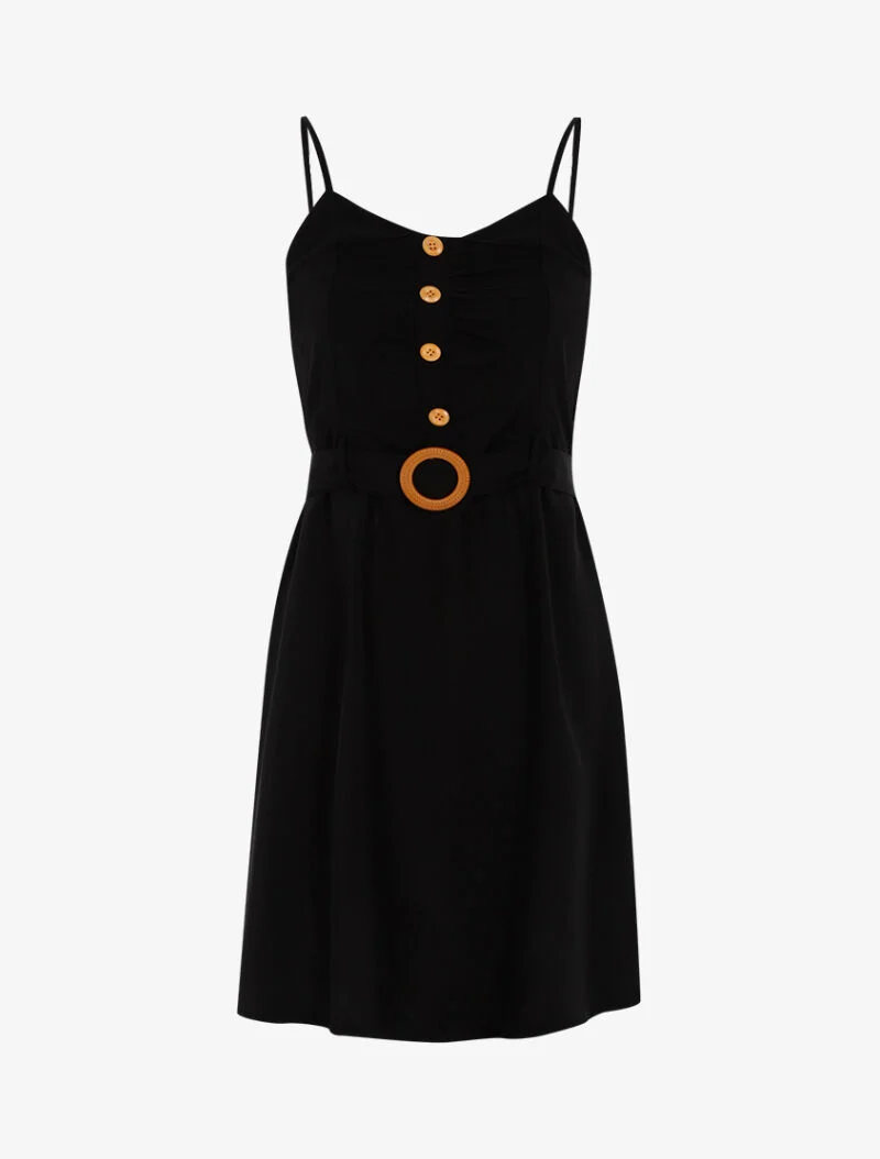 Kleid mit Knopfleiste und Rüschen - schwarz
