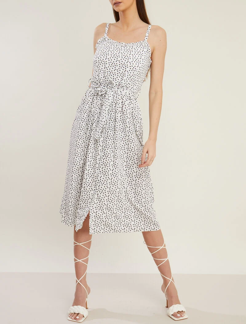 Langes gepunktetes Kleid - Ecru
