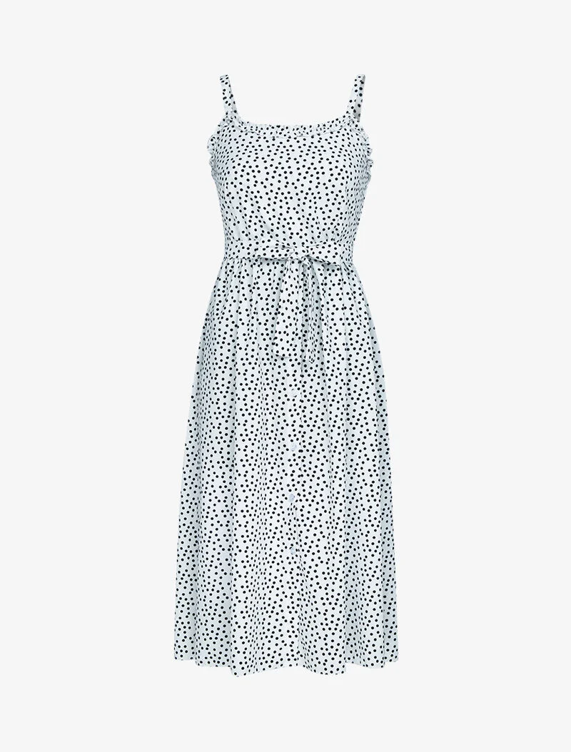 Langes gepunktetes Kleid - Ecru