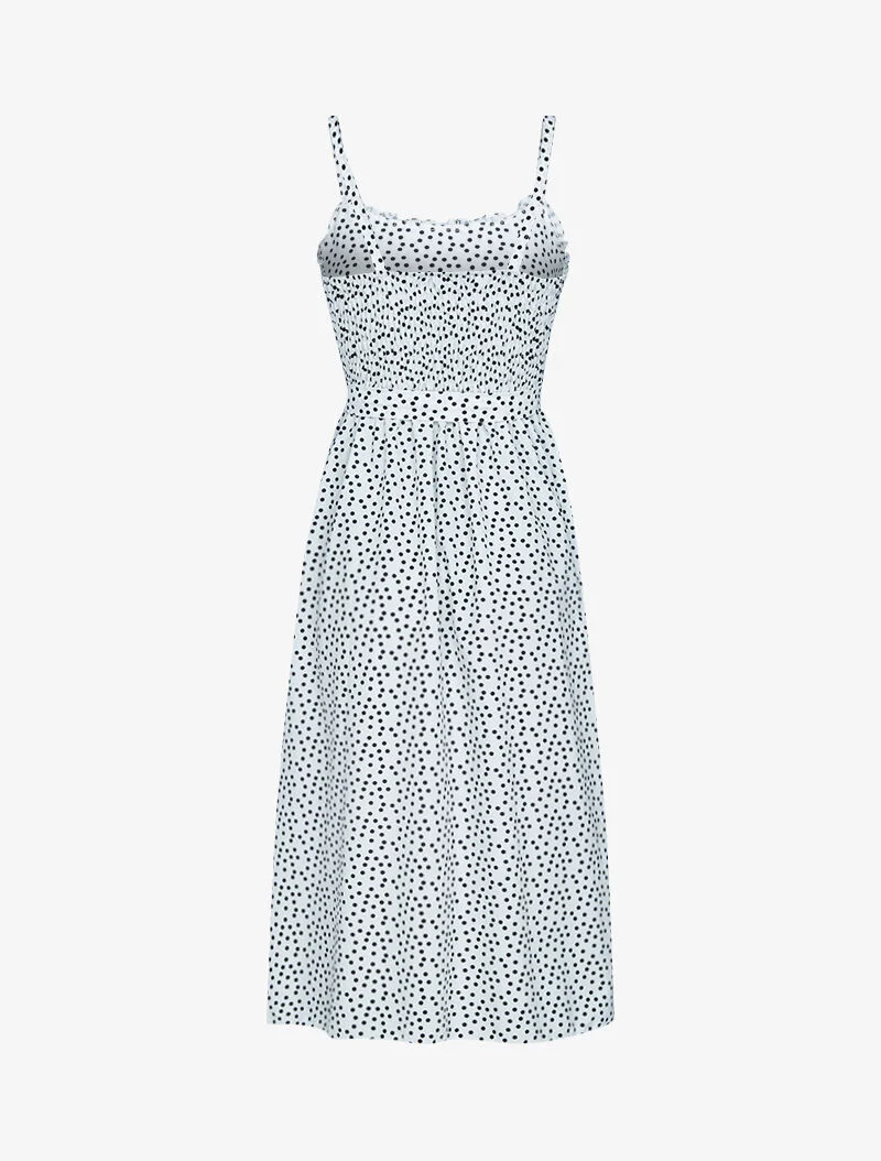 Langes gepunktetes Kleid - Ecru