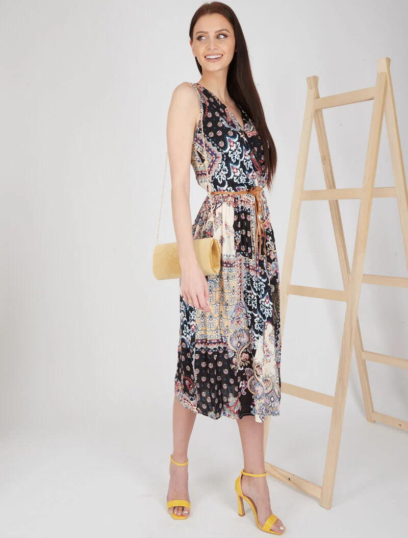 Kleid mit Paisley-Muster - schwarz