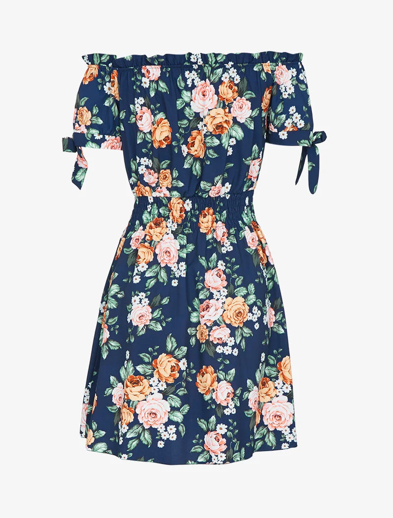 Skaterkleid mit Bardot-Ausschnitt und Print - Marine