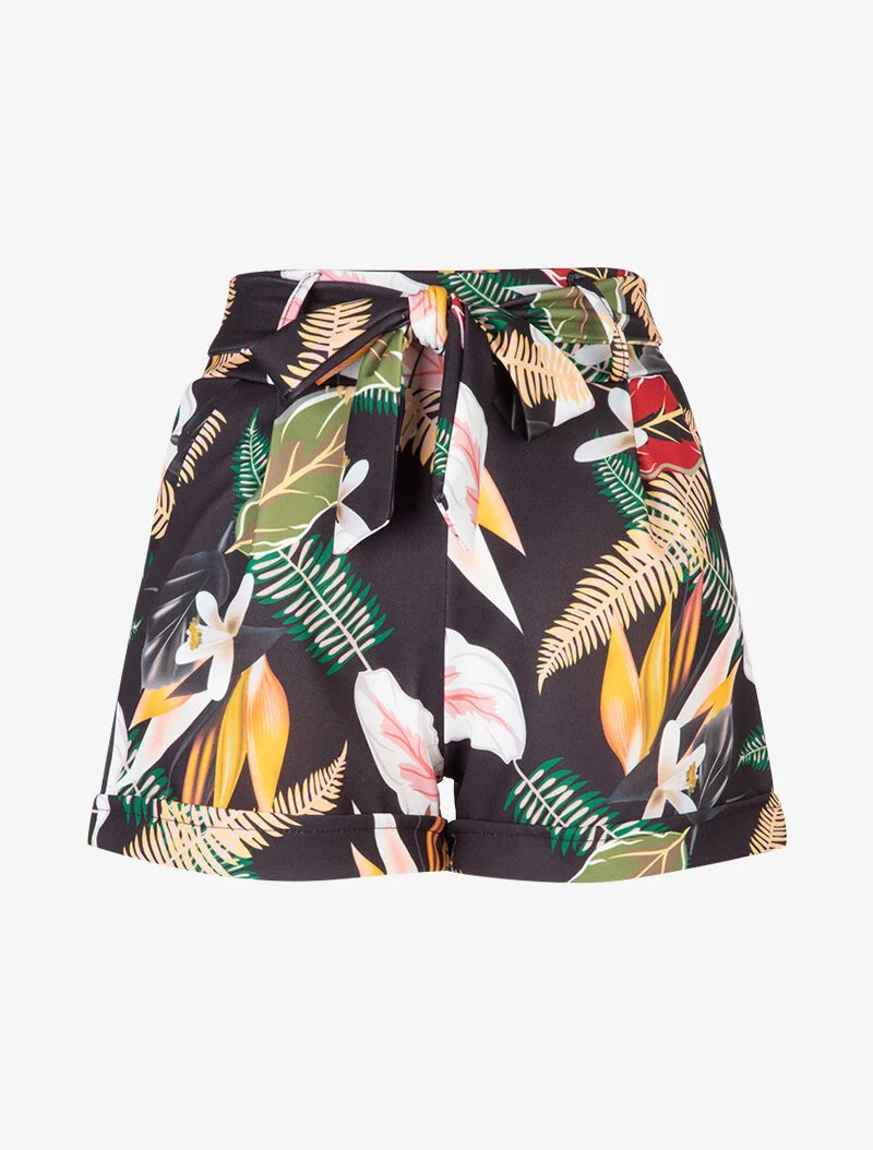 Bedruckte Shorts mit Saum - schwarz
