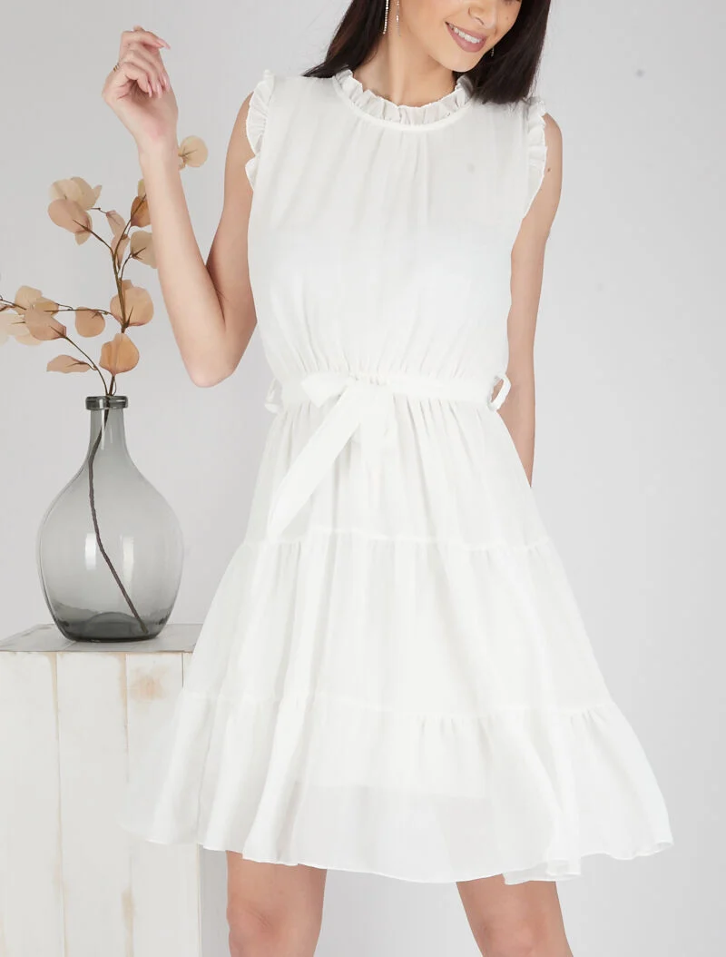 Kleid aus Rüschenstoff - Ecru