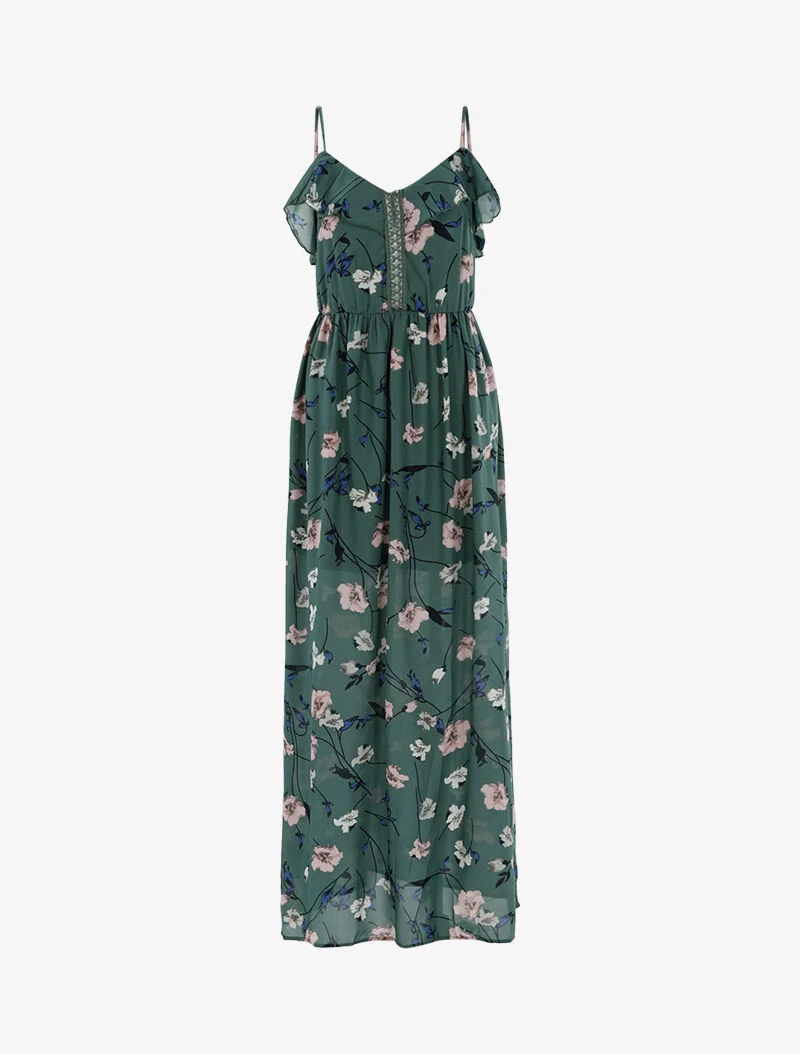 Langes Kleid mit Blumenmuster - Grün