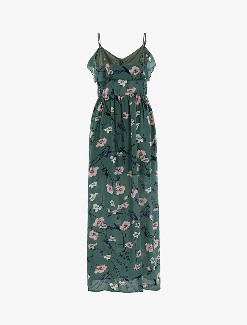 Langes Kleid mit Blumenmuster - Grün