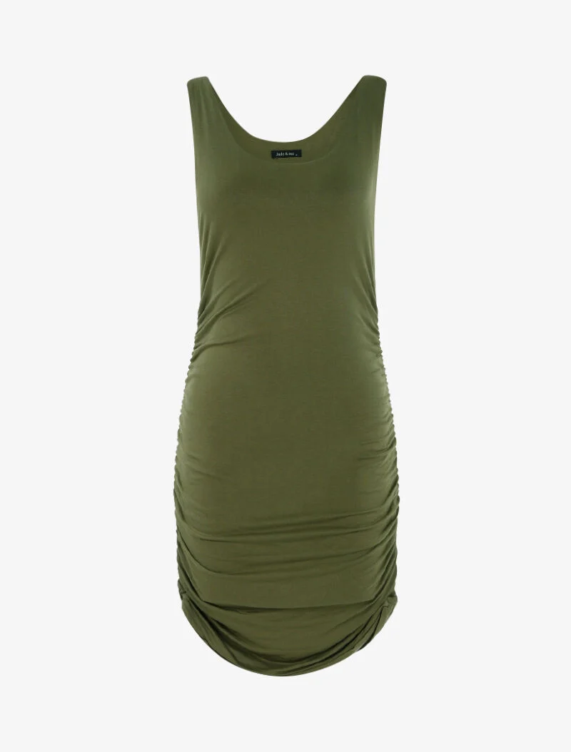 Kleid mit gerafften Seiten - Kaki